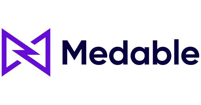 a medable logo that is purple and black